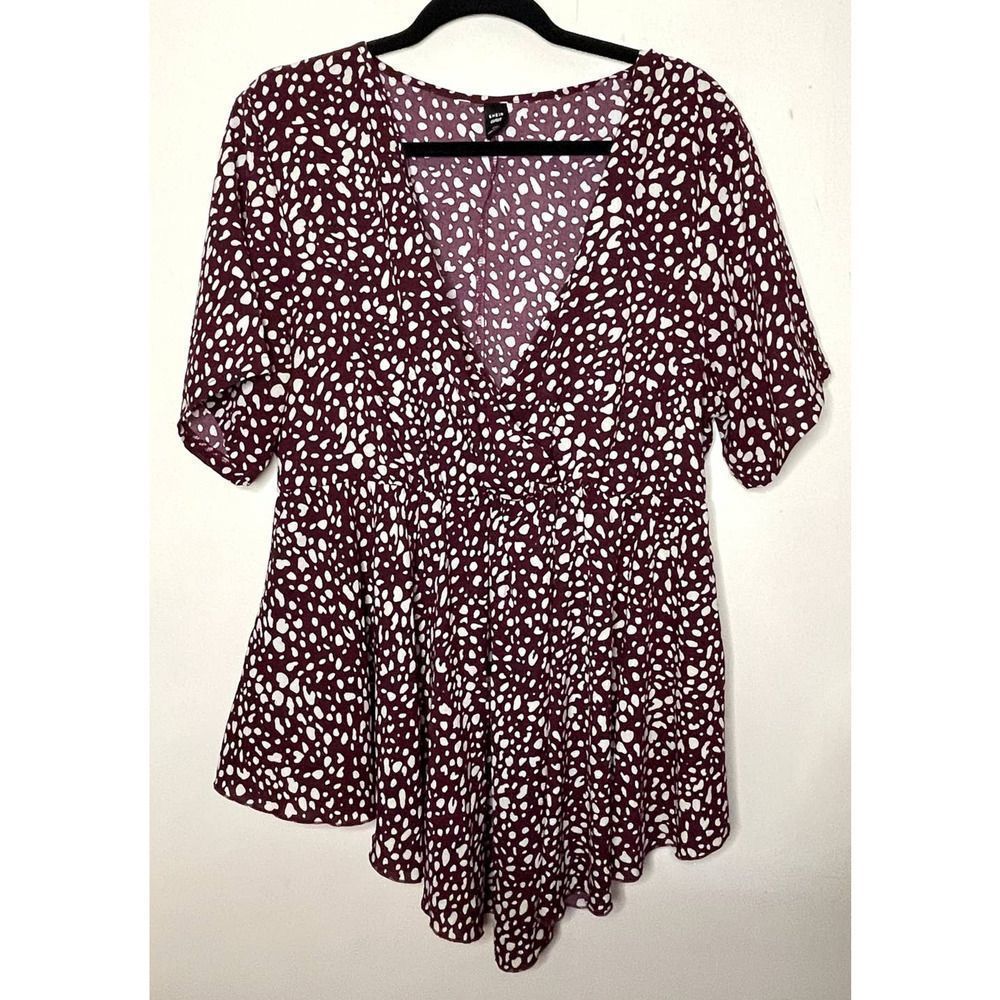 Shein Curve Maroon Burgundy and Cream Flowy Top 2XL